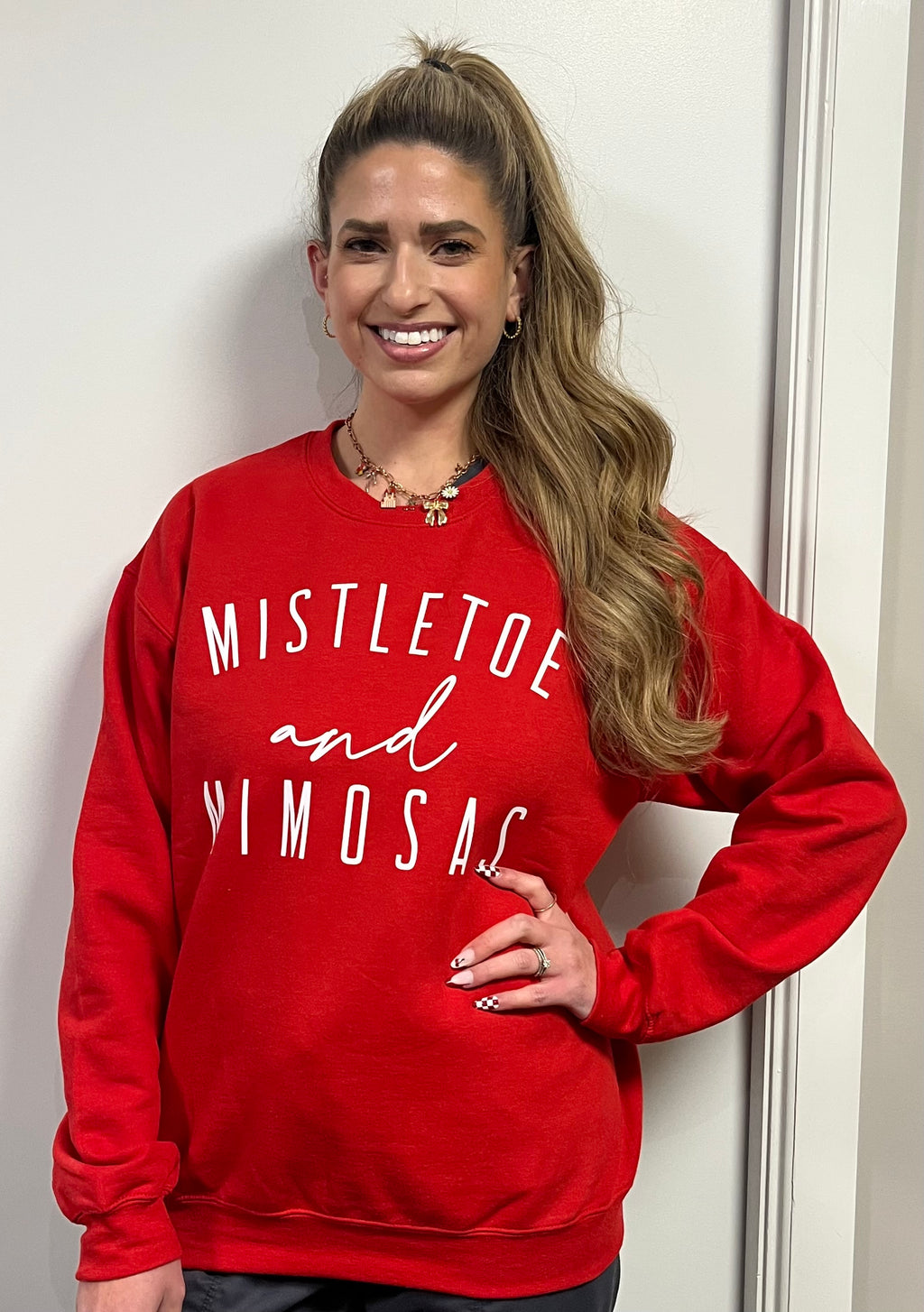 Red Mistletoe & Mimosas Holiday Crewneck